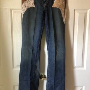 Chic Blue and Tan Boot Cut Women's Jeans
